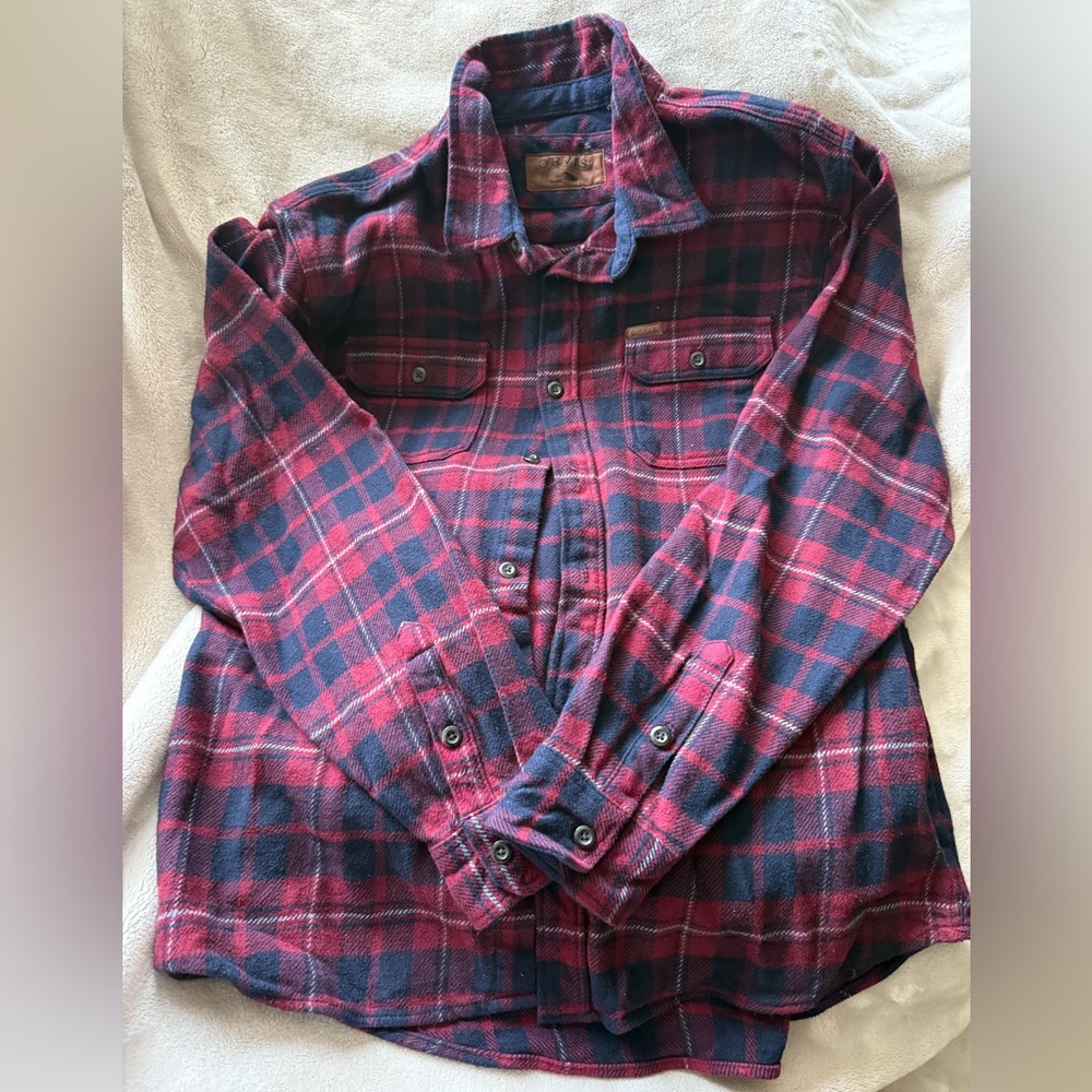 Orvis Burgundy and Navy Flannel Heavy Weight Shirt